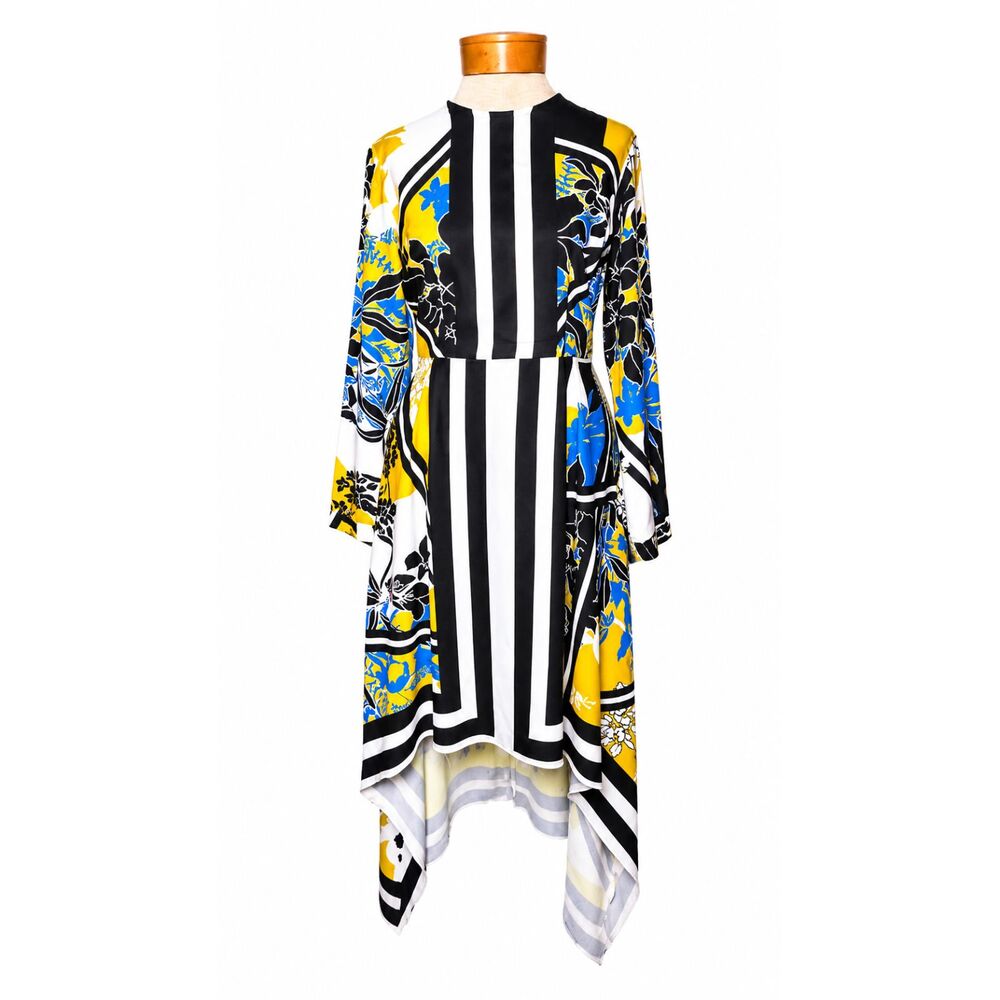 Annah Hariri Scarf Maxi Dress 8 Striped Colorblock Modest Asymmetric Abaya